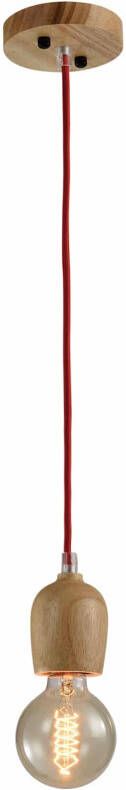 QUVIO Hanglamp retro Houten pendel met rood snoer Diameter 6 cm