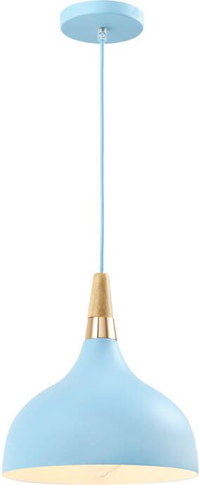 QUVIO Hanglamp retro Simplistisch hoog design Houten kop D 30 cm Blauw
