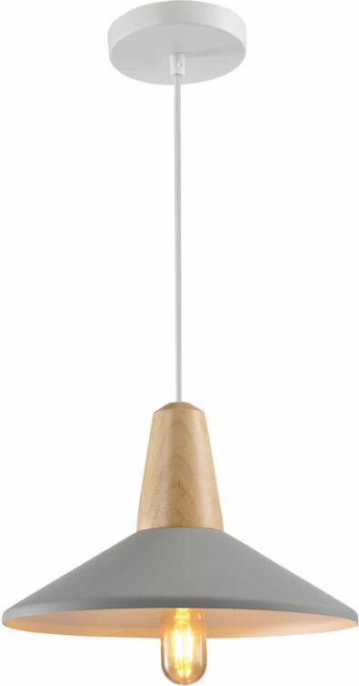 QUVIO Hanglamp Scandinavisch Hoedvorm met hout Diameter 35 cm Grijs en bruin