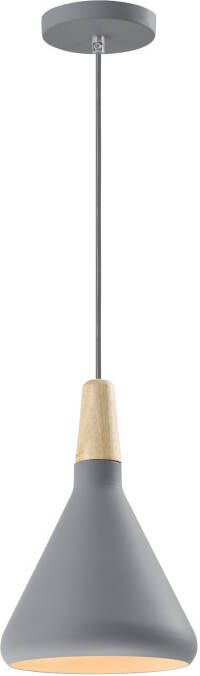 QUVIO Hanglamp Scandinavisch Kegel design Houten kop D 17 cm Grijs - Foto 1