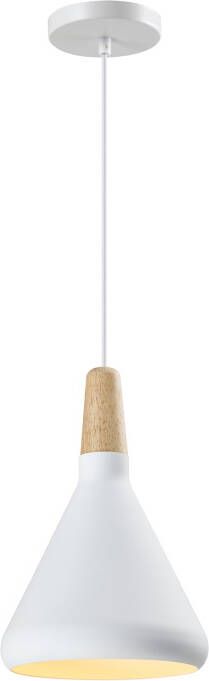QUVIO Hanglamp Scandinavisch Kegel design Houten kop D 17 cm Wit