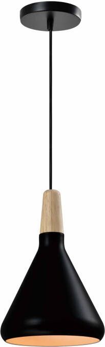 QUVIO Hanglamp Scandinavisch Kegel design Houten kop D 17 cm Zwart