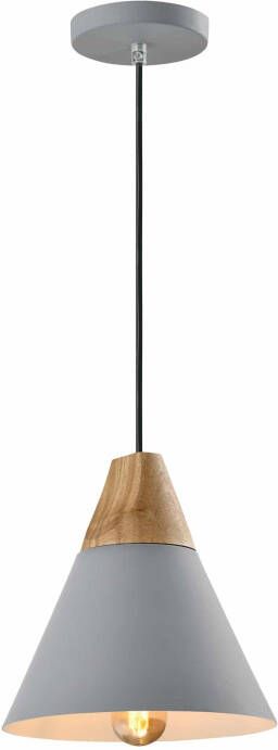QUVIO Hanglamp Scandinavisch Kegellamp Houten kop D 22 cm Grijs
