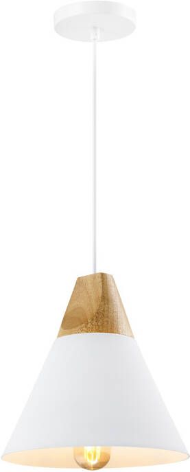 QUVIO Hanglamp Scandinavisch Kegellamp Houten kop D 22 cm Wit