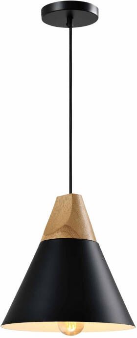QUVIO Hanglamp Scandinavisch Kegellamp Houten kop D 22 cm Zwart