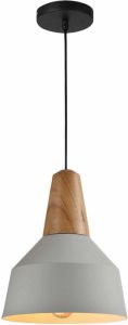 QUVIO Hanglamp Scandinavisch Metaal en houten kop Diameter 23 cm Grijs en bruin