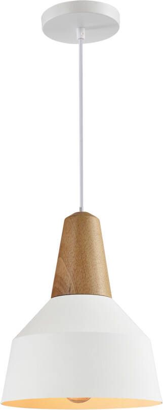 QUVIO Hanglamp Scandinavisch Metaal en houten kop Diameter 23 cm Wit en bruin