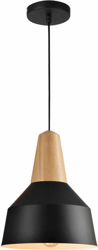 QUVIO Hanglamp Scandinavisch Metaal en houten kop Diameter 23 cm Zwart en bruin
