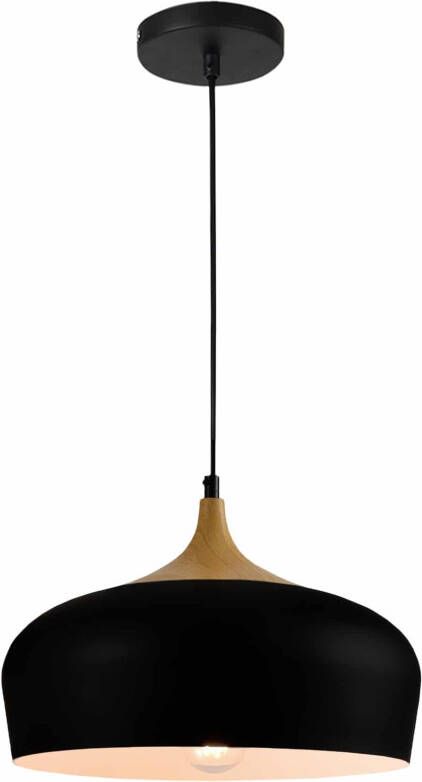 QUVIO Hanglamp Scandinavisch Rond metaal met houtlook Diameter 33 cm Zwart en bruin