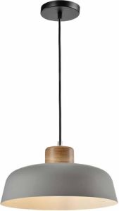 QUVIO Hanglamp Scandinavisch Rond van metaal en hout Diameter 30 cm Grijs en bruin