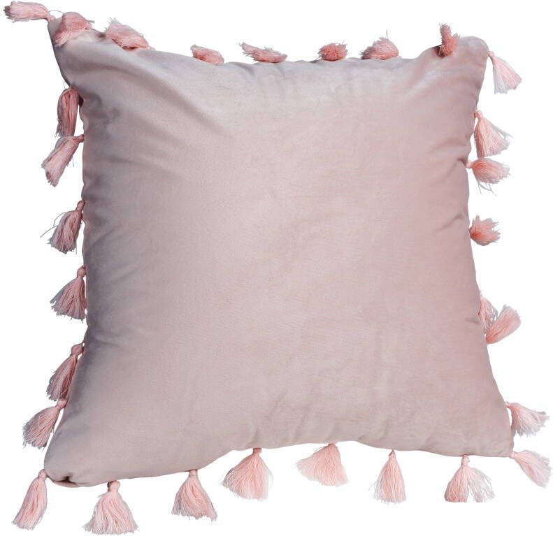 QUVIO Kussenhoes met franjes 45 x 45 cm Lichtroze