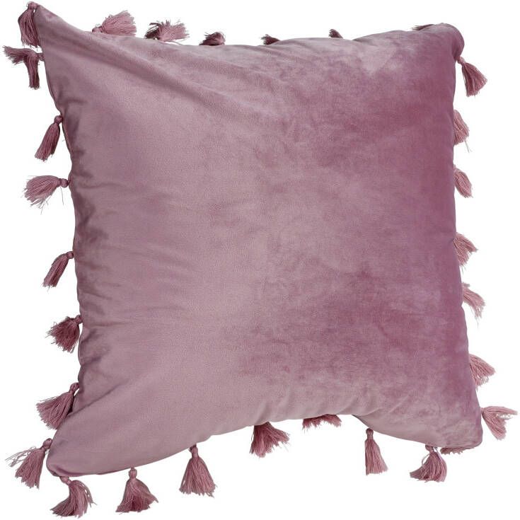 QUVIO Kussenhoes met franjes 45 x 45 cm Roze