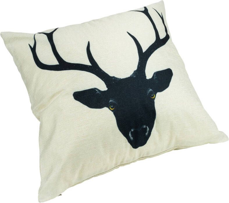 QUVIO Kussenhoes 45 x 45 cm met zwart rendierhoofd Beige