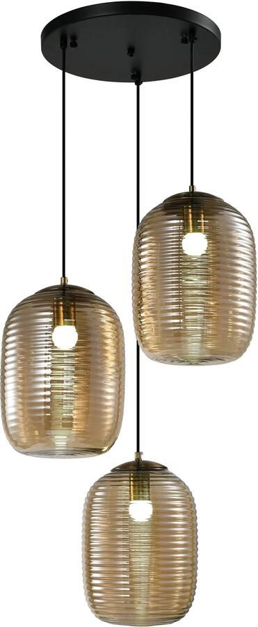 QUVIO Eettafel hanglamp 3 lichts Metaal Glas Bruin