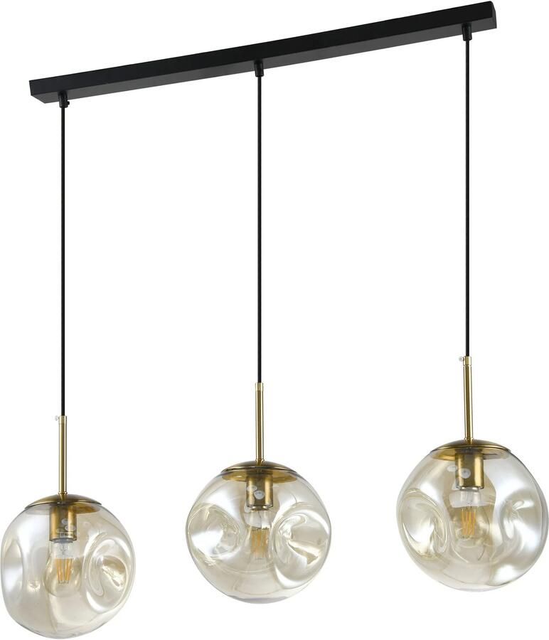 QUVIO Hanglamp eettafel 3 lichtspunten Glazen bollen Langwerpig Metaal Glas