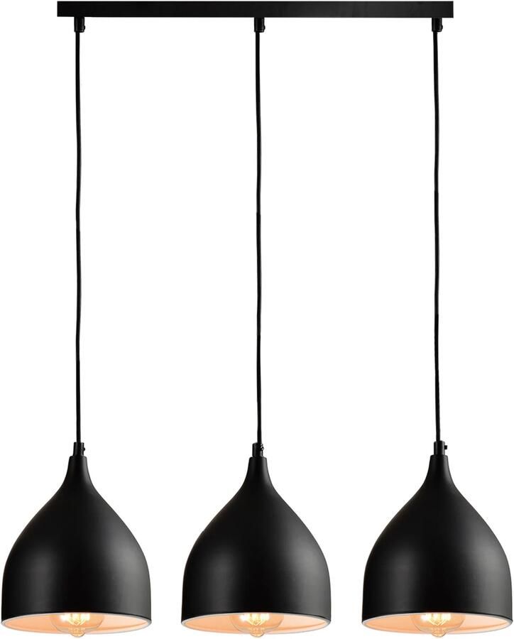QUVIO Hanglamp modern 3 lichtpunten met stalen kappen 17 x 60 x 19 cm Zwart