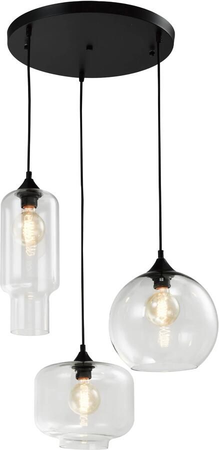 QUVIO Hanglamp retro 3 lichtspunt 3 verschillende glazen kappen D 40 cm