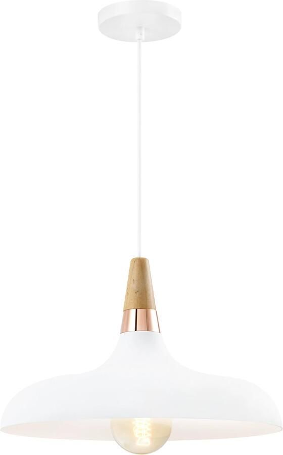 QUVIO Hanglamp retro Simplistisch laag design Houten kop D 30 cm Wit