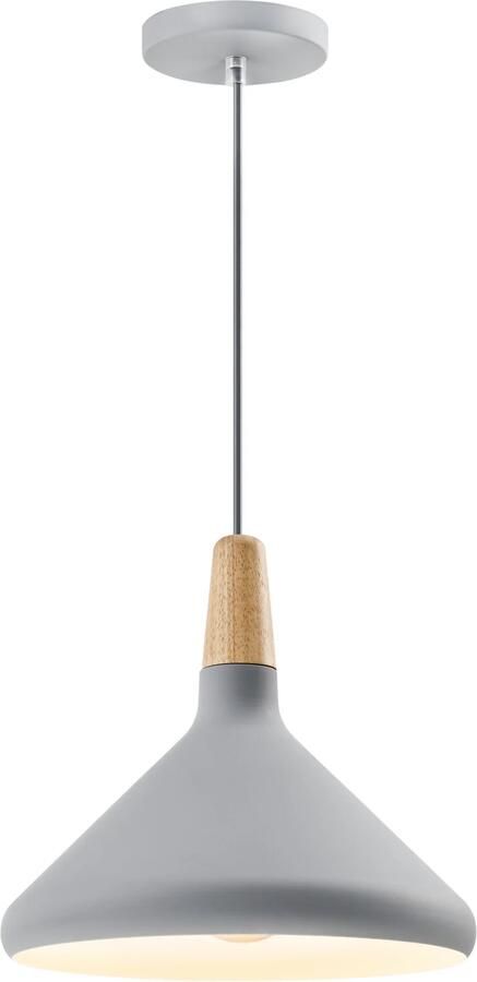 QUVIO Hanglamp Scandinavisch Hoog design Houten kop D 26 cm Grijs