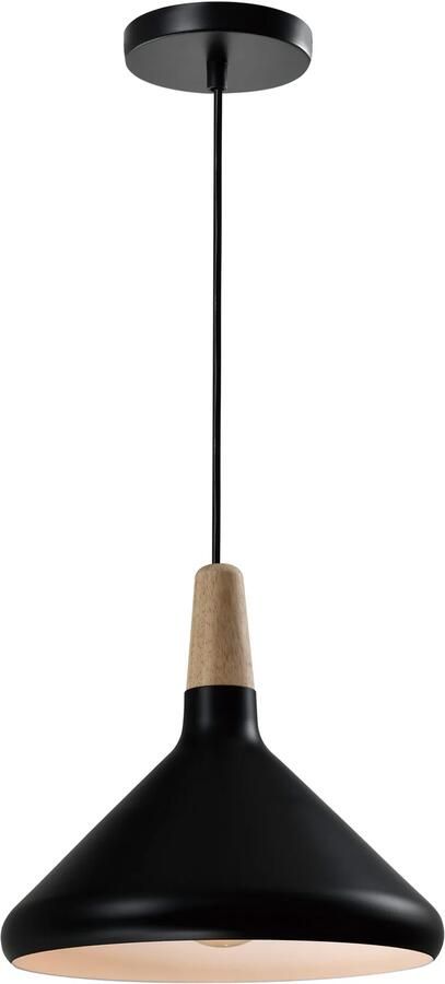 QUVIO Hanglamp Scandinavisch Hoog design Houten kop D 26 cm Zwart