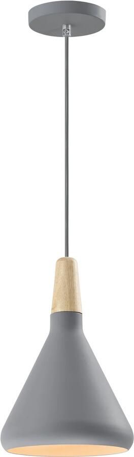 QUVIO Hanglamp Scandinavisch Kegel design Houten kop D 17 cm Grijs