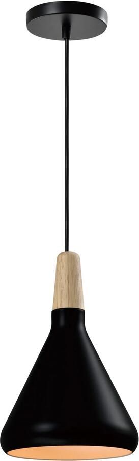 QUVIO Hanglamp Scandinavisch Kegel design Houten kop D 17 cm Zwart