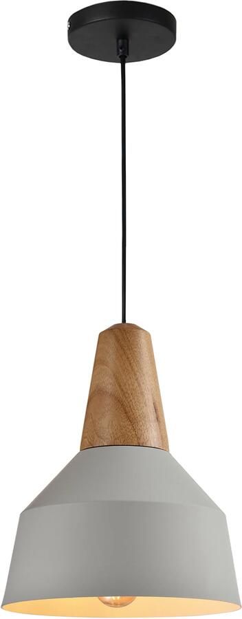 QUVIO Hanglamp Scandinavisch Metaal en houten kop Diameter 23 cm Grijs en bruin