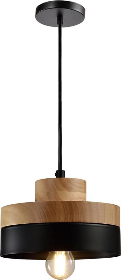 QUVIO Hanglamp Scandinavisch Rond tweelaags metaal en hout Diameter 18 cm