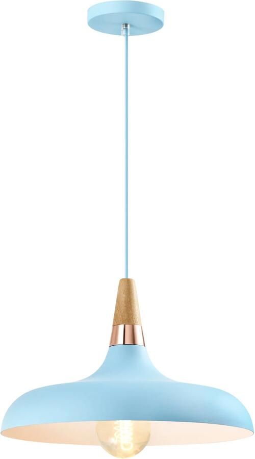 QUVIO Hanglamp Scandinavisch Simplistisch laag design Houten kop D 30 cm Blauw