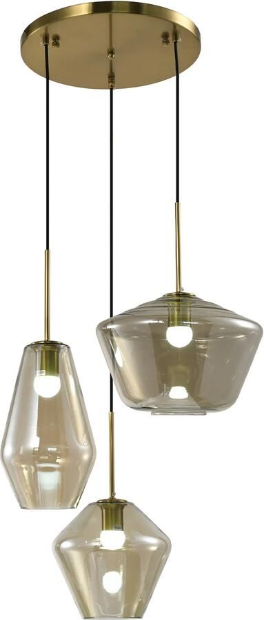 QUVIO Hanglamp verschillende kappen 3 lichts Metaal Glas Bruin