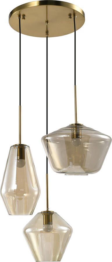 QUVIO Hanglamp verschillende kappen 3 lichts Metaal Glas Bruin