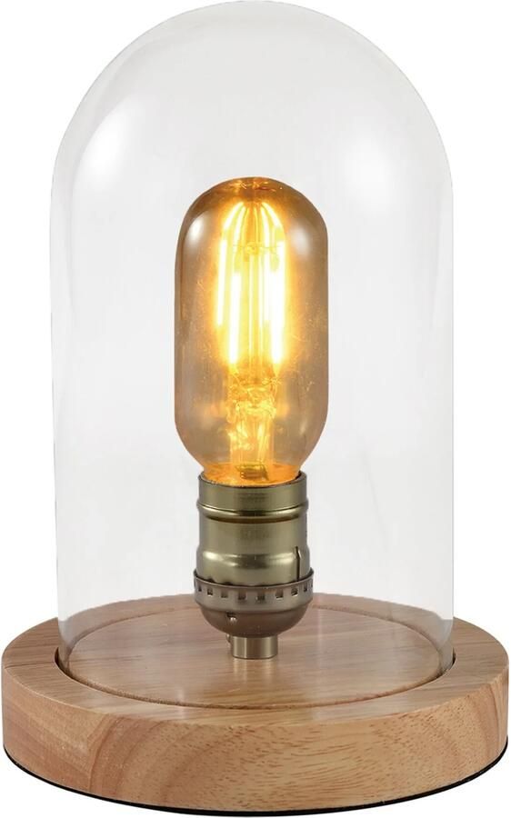 QUVIO Tafellamp landelijk Glazen stolp en houten voet Diameter 15 cm