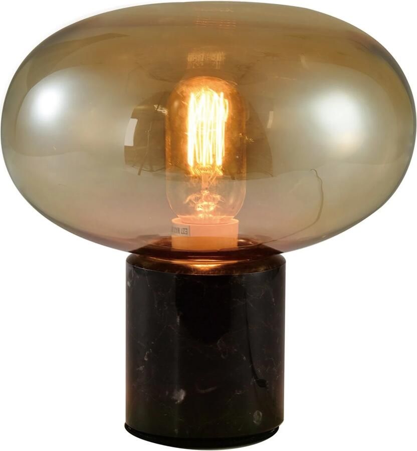QUVIO Tafellamp retro Marmer met ovaal glazen kap Diameter 22 cm