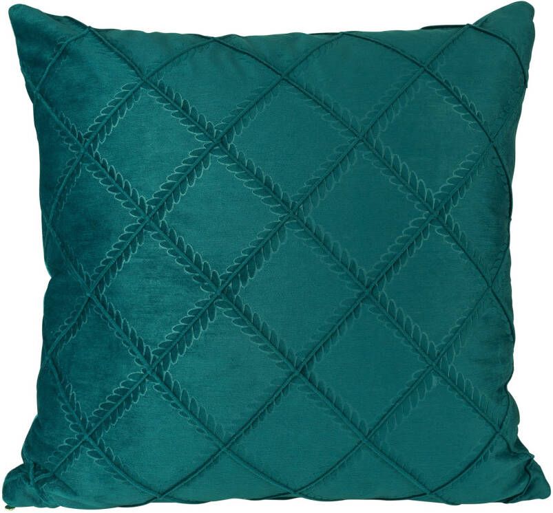 QUVIO Sierkussen gevuld met ruiten patroon 45 x 45 cm Fluweel Donkergroen
