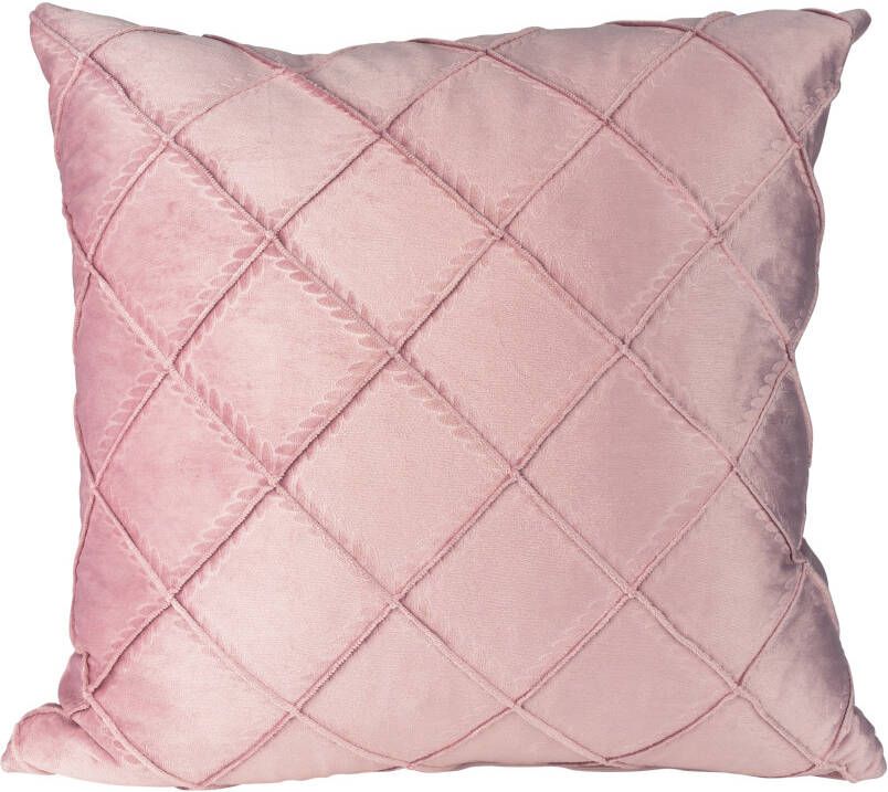 QUVIO Sierkussen gevuld met ruiten patroon 45 x 45 cm Fluweel Roze