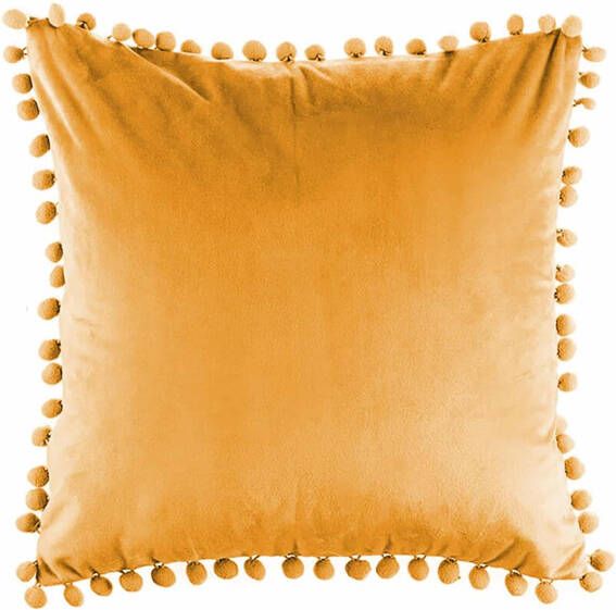 QUVIO Sierkussen gevuld 50 x 50 cm met bolletjes fluweel Okergeel