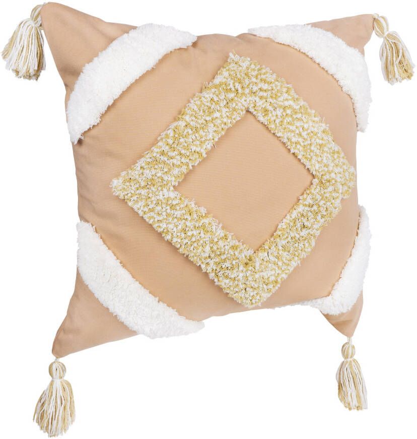 QUVIO Sierkussen gevuld met ruit patroon en franjes 45 x 45cm Peach Beige