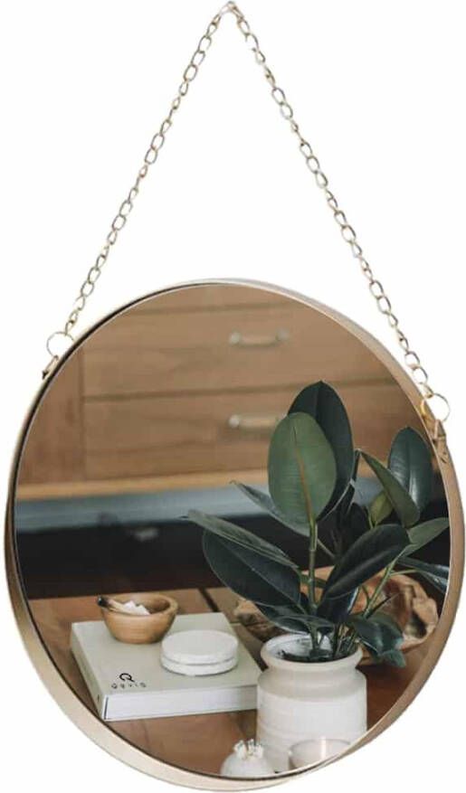QUVIO Spiegel rond met ketting Goud Diameter 25 5 cm