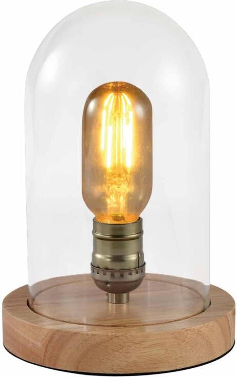 QUVIO Tafellamp landelijk Glazen stolp en houten voet Diameter 15 cm