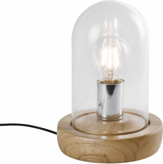QUVIO Tafellamp Scandinavisch Glazen stolp met houten voet 16 x 25 cm (dxh)