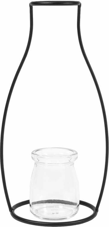 QUVIO Bloemenvaasje glas met stalen frame Zwart - Foto 1