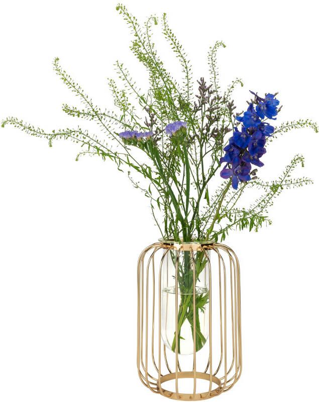 QUVIO Vaas met spijlen 22 5 cm Metaal & glas Goud