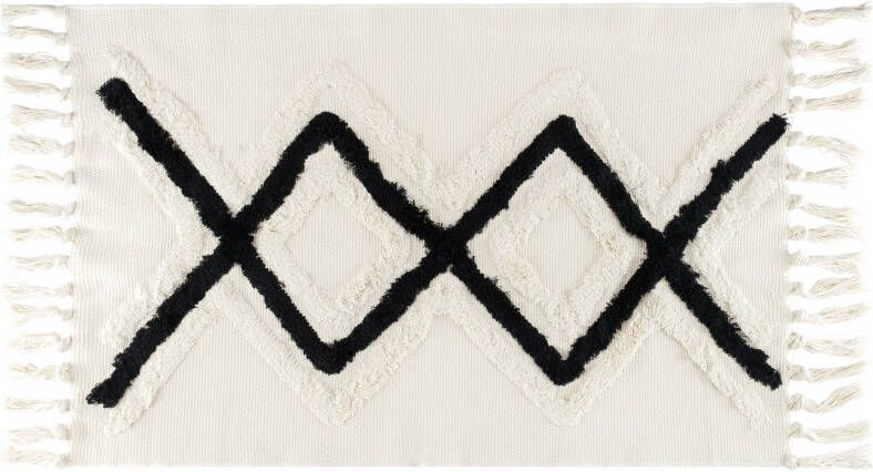 QUVIO Tapijt Ruit 60 x 110 cm Beige Zwart