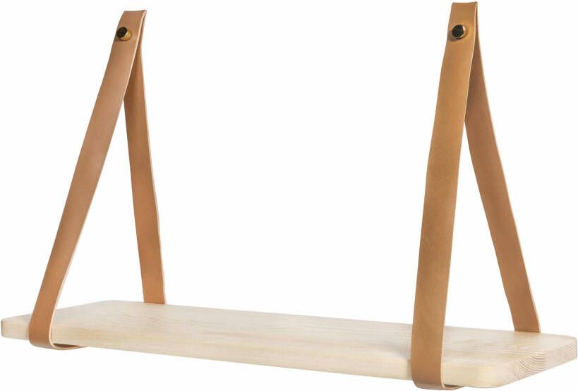 QUVIO Wandplank met leren riemen 16 x 50 cm
