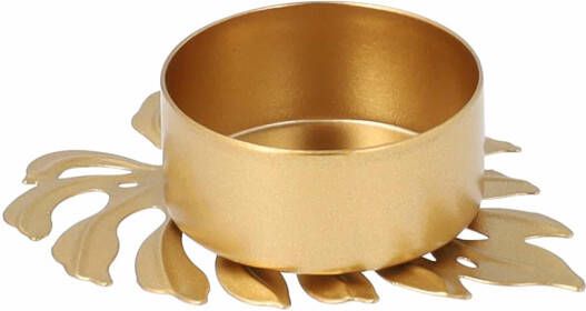 QUVIO Waxinelichthouder op een blad 8 x 6 x 2 cm Metaal Goud