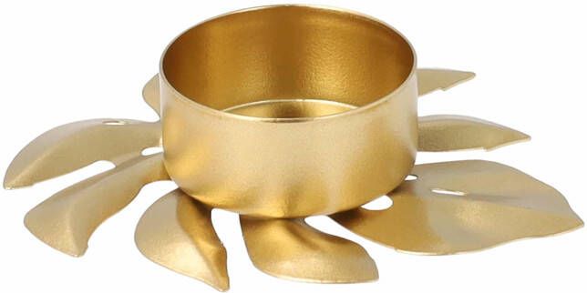 QUVIO Waxinelichthouder op een blad 9 x 8 x 2 cm Metaal Goud