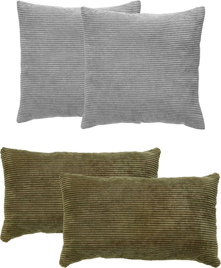 Andiamo Sierkussen Cord kussen Emy 4-delig set kussenhoes met vulling