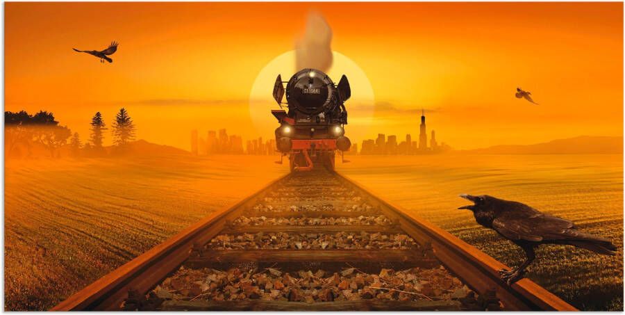 Artland Aluminium dibond print Stoomlocomotief in het avondlicht geschikt voor binnen en buiten buitenafbeelding