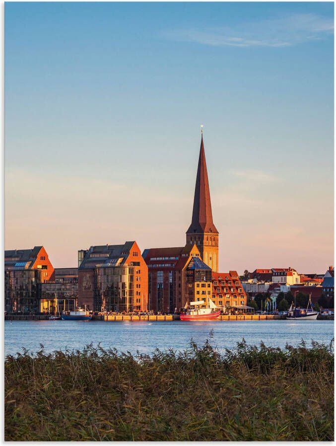 Artland Aluminium dibond print Uitzicht over Warnow Hanzestad Rostock geschikt voor binnen en buiten buitenafbeelding