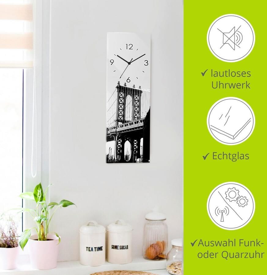 Artland Wandklok Dumbo Manhattan Bridge New York optioneel verkrijgbaar met kwarts- of radiografisch uurwerk geruisloos zonder tikkend geluid - Foto 7